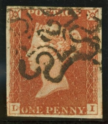 1841 1d Red cancelled by a 2 in Maltese cross SG 8M. VFU   Cat £180
