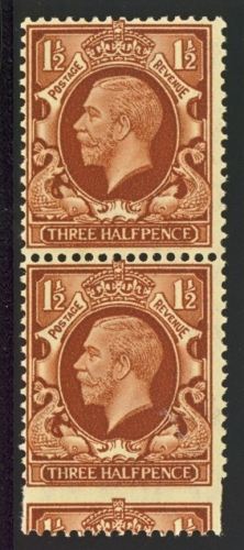 1934 1½d Brown SG 441 variety misperf. 1 extra long stamp + 1 normal