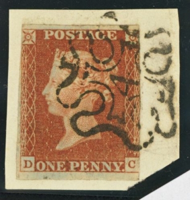 1841 1d Red cancelled by a 4 in Maltese cross SG 8M. VFU