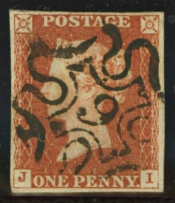 1841 1d Red cancelled by a 6 in Maltese cross SG 8M.