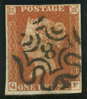 1841 1d Red cancelled by an 8 in Maltese cross SG 8M.