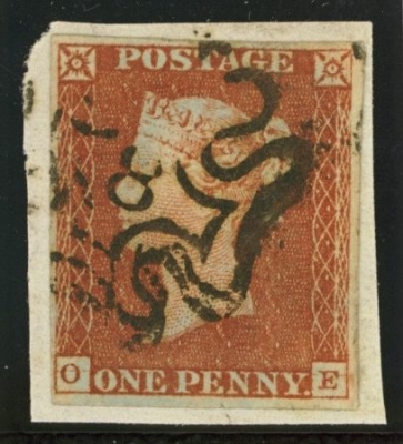 1841 1d Red cancelled by an 8 in Maltese cross SG 8M