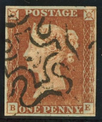 1841 1d Red cancelled by a 9 in Maltese cross SG 8m