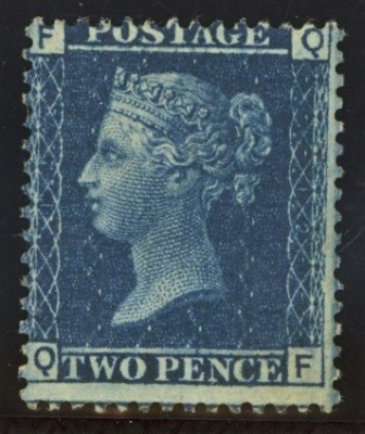 1858 2d Blue SG 45. Plate 12 