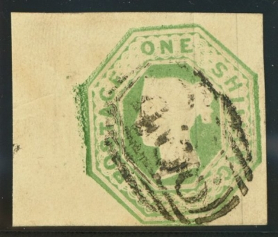 1847 1/- Pale Green SG 54 A Very Fine Used marginal example with 4 Good to Extra Large margins
