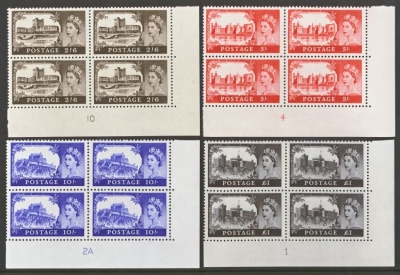 1967 2/6 - £1 Castles No watermark set of 4 in cylinder blocks of 4