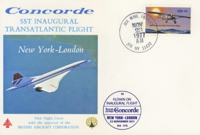 1977 23nd Nov New York - London Inaugural Concorde flight on BAC cover