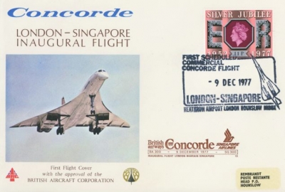 1977 9th Dec London - Singapore Inaugural Concorde flight on BAC cover