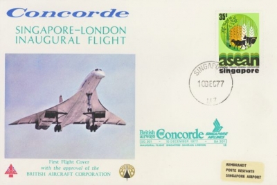 1977 10th Dec Singapore - London inaugural Concorde flight on BAC cover