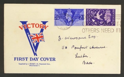 1946 Victory FDC cancelled Don't Waste Bread slogan. Neat addressed cover