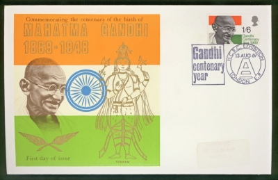1969 Gandhi on Thames FDC with Gandhi FDI
