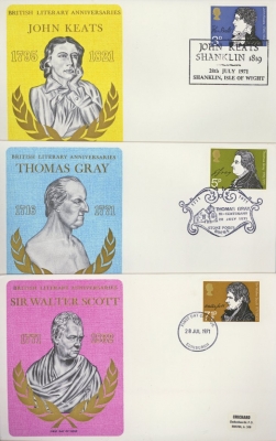 1971 Literary Anniversaries on 3 Thames covers with 3 Special FDI