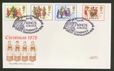 1978 Christmas on Post Office cover Kings College FDI