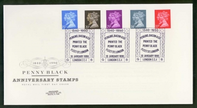1990 1d Black Anniv on Post Office cover Perkins Bacon London FDI