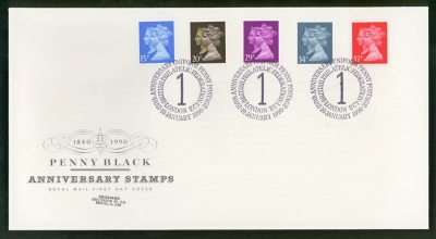 1990 1d Black Anniv on Post Office cover Uniform Postage Kidderminster FDI