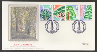 1990 Kew Gardens on PPS Silk cover Given to Nation Kew FDI