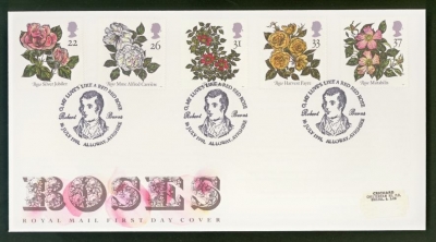 1991 Roses on Post Office cover Burns Ayr FDI