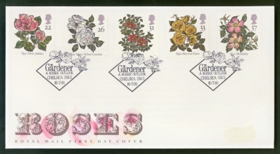 1991 Roses on Post Office cover The Gardener Chelsea FDI