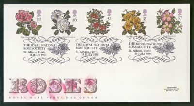 1991 Roses on Post Office cover Rose Society St Albans FDI