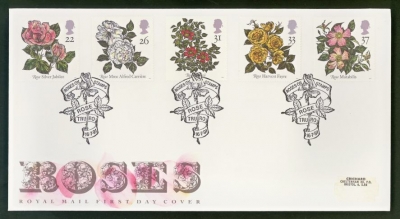1991 Roses on Post Office cover Rose Truro FDI