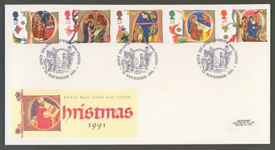 1991 Christmas on Post Office cover Holy Island FDI