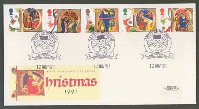 1991 Christmas on Post Office cover London EC1 FDI
