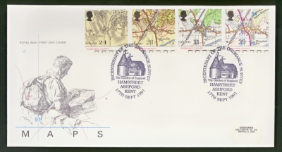 1991 Maps on Post Office cover with Oast House Hamstreet FDI