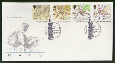 1991 Maps on Post Office cover with Westminster FDI