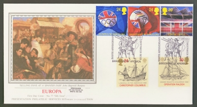 1992 Europa on PPS Silk cover with Greenwich FDI