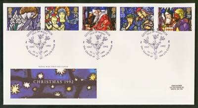 1992 Christmas on Post Office cover with Godshill Church FDI