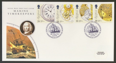 1993 Marine Clocks on Post Office cover Greenwich FDI