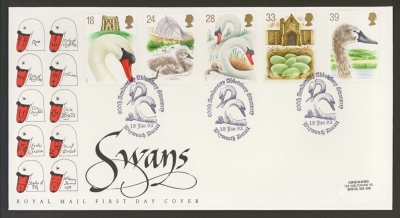 1993 Swans on Post Office cover Weymouth FDI