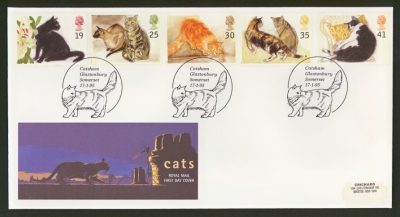 1995 Cats on Post Office cover with Catsham Glastonbury FDI