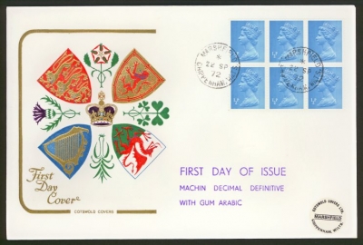 1972 22nd Sept ½p Gum Arabic on Cotswold cover