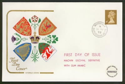 1972 31st Oct 4p Gum Arabic on Cotswold cover