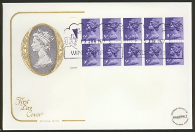 1977 13th June 90p Booklet pane on Cotswold cover Windsor FDI