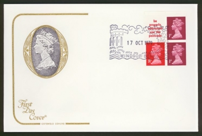 1979 17th Oct 10p Booklet pane on Cotswold cover Windsor FDI