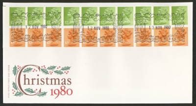 1980 12th Nov Christmas Book pane on Post Office cover Windsor FDI