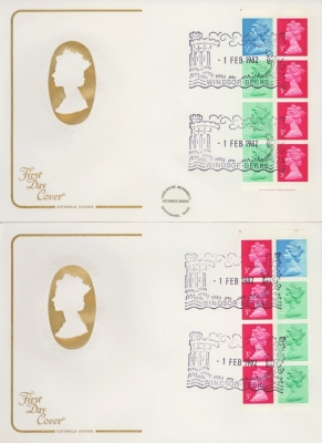 1982 1st Feb 50p Booklet panes on 2 Cotswold covers Windsor FDI