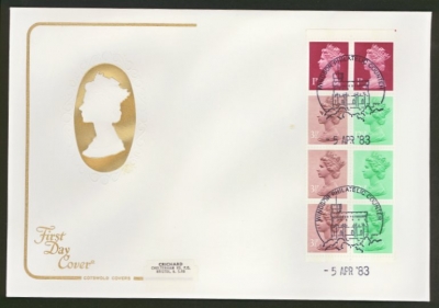 1983 5th APril 50p Booklet pane on Cotswold cover Windsor FDI