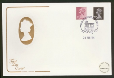 1984 21st Feb 5p + 75p Perf Change on Cotswold cover Windsor FDI