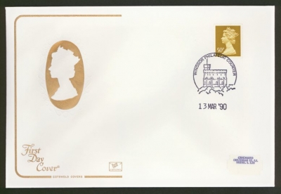 1990 13th March 50p on ordinary paper SG X993 on Cotswold cover Windsor FDI