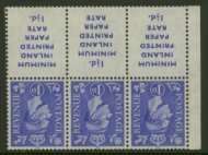 1950 1d Blue x 3 + 3 labels SG 504dw paper rate 17mm Inverted