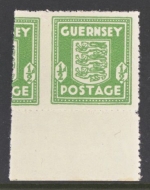 Guernsey 1941 ½d Green SG 1 with Huge perforation shift