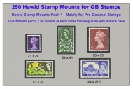 GB Hawid stamp mounts Pack 1 (5 Different packs of 50)  250 mounts SAVE 35%