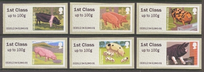 2012 Pigs FS33 1st class x 6 Designs as singles