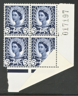 1968 5d Blue SG W11 variety  miss-perforated due to a paper fold after printing