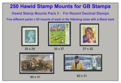 GB Hawid stamp mounts Pack 3 (5 Different packs of 50)  250 mounts SAVE up to 40%